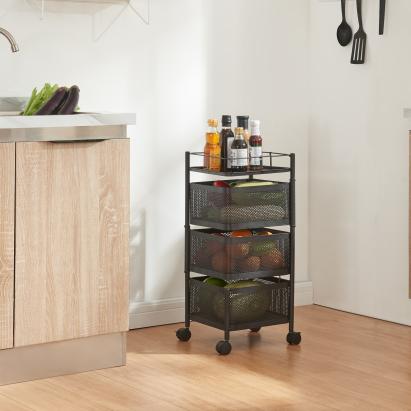 Rollwagen Sunndal mit 3 Ebenen 64,5x27x27cm Schwarz [en.casa]