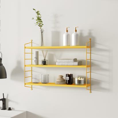 Raft de perete modular galben cu 3 polite din otel [en.casa]