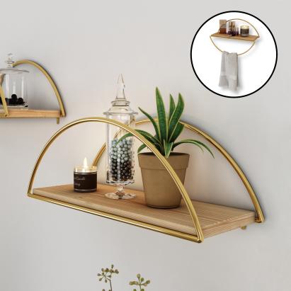 Raft de perete auriu cu suport prosop Mynämäki 39x16x17 cm