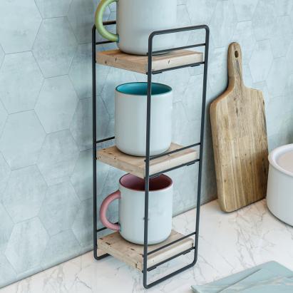 Etajeră de masă Pargas cu 3 polițe, metal și lemn, 43x14x13 cm