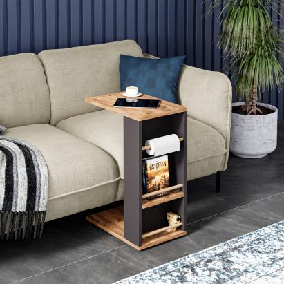 Beistelltisch Siikainen Holzoptik/Schwarz [en.casa]