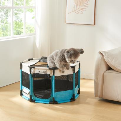 Tarc pentru animale Nærøysund 112x112x62 cm, albastru-bej