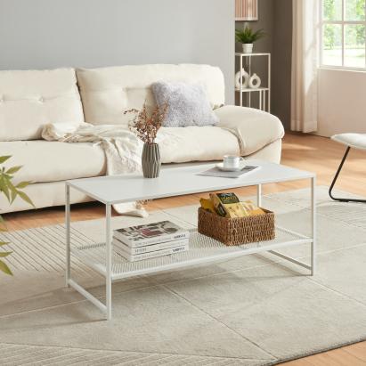 Couchtisch Ruokolahti mit Gitterablage 102x43x46cm Weiß [en.casa]