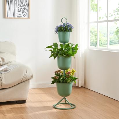 Blumenständer Alphen 3 Töpfe 110x28cm Grün [en.casa]