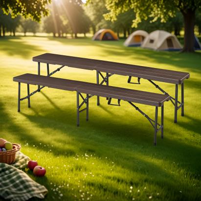 Set 2 bănci pliabile pentru exterior Lillestrøm, maro închis, aspect lemn