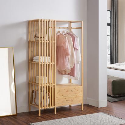 Cuier garderobă Varanger din bambus cu sertare și rafturi 185x100x45 cm