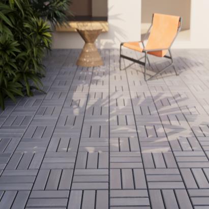 Set 10 pardoseli deck din lemn acacia gri, montaj click, 30 x 30 cm