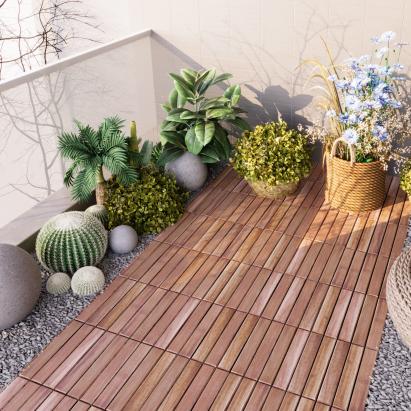 Set 10 dale deck din lemn pentru terasa si balcon, natur, 30x30 cm