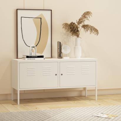 Sideboard Pyhtää 118x40x60cm Stahl Weiß [en.casa]
