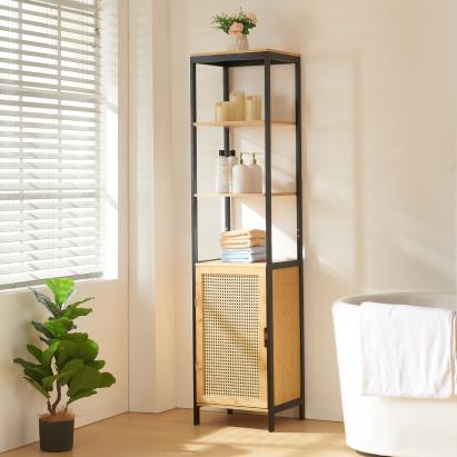 Hochschrank Tervola 172x40x35cm Bambus Schwarz [en.casa]