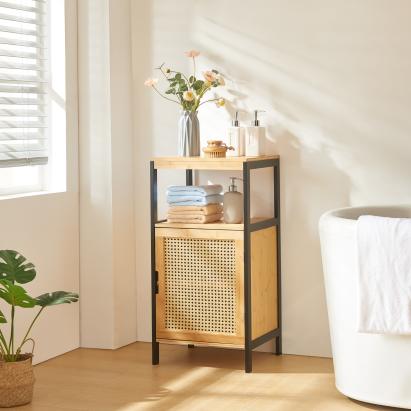 Badschrank Tervola 80x40x35cm Bambus Schwarz [en.casa]