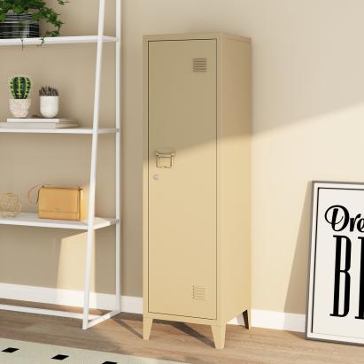 Dulap vestiar metalic Kurikka cu 1 usa, bej camel, 137x38x38 cm