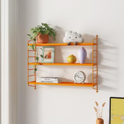 Raft de perete modular portocaliu cu 3 polite din otel [en.casa]