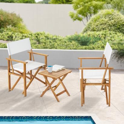 Set bistro pliabil Capistrello, 3 piese, lemn și alb, pentru exterior