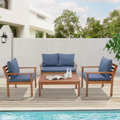 Set mobilier de grădină Brittoli 4 piese din lemn de acacia cu perne