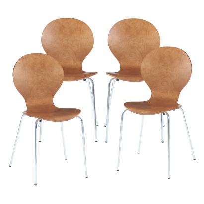 Set 4 scaune dining Etne, aspect nuc și picioare cromate