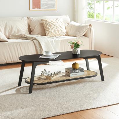 Couchtisch Taivalkoski 120x43x40 cm Schwarz/Rattanoptik [en.casa]