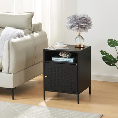 Noptieră metalică Janakkala neagră 55x40x40 cm cu ușă și raft