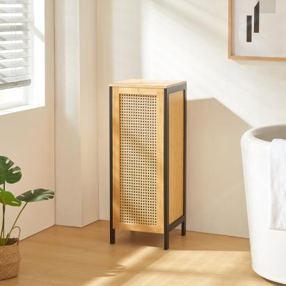 Wäschekorb Tervola 51 L Schwarz/Bambus [en.casa]