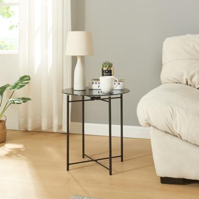 Beistelltisch Ödeshög mit Glasplatte 45xØ42cm Schwarz [en.casa]