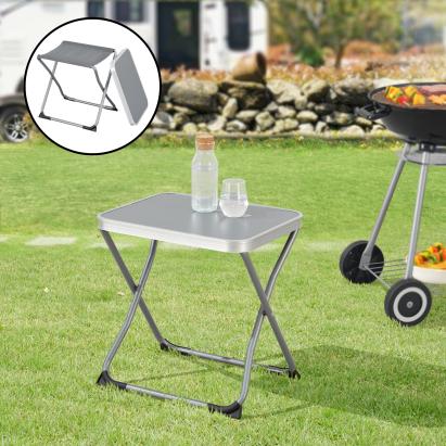 Taburet de camping 2 în 1 cu masă pliabilă Barete 47x47x37 cm, gri