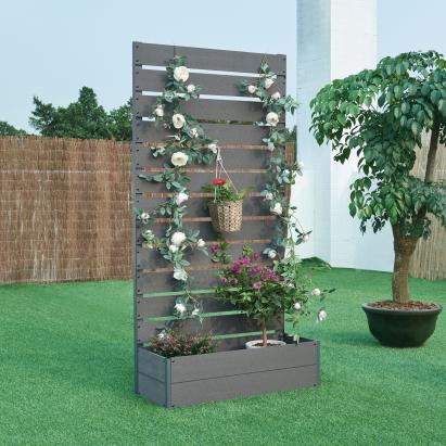 Jardinieră cu paravan și spalier WPC gri Heerde 180x90x38 cm