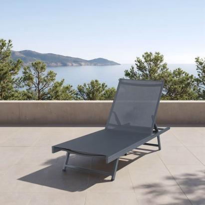 Șezlong de grădină Baragiano, reglabil, aluminiu, gri închis, 197 cm