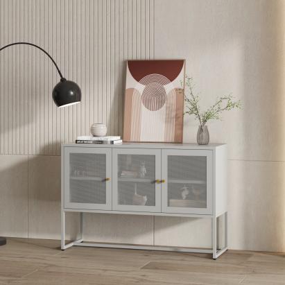 Sideboard Sund mit 3 Türen Stahl Grau [en.casa]