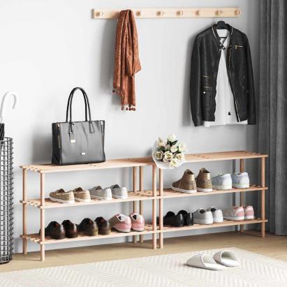 Raft de pantofi cu 3 niveluri, 2 buc., lemn masiv de brad GartenMobel Dekor