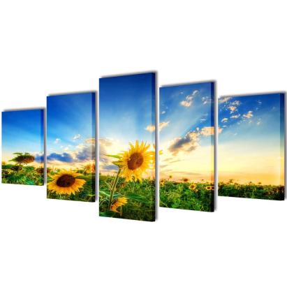 Set tablouri pânză cu imprimeu floarea soarelui, 200 x 100 cm GartenMobel Dekor