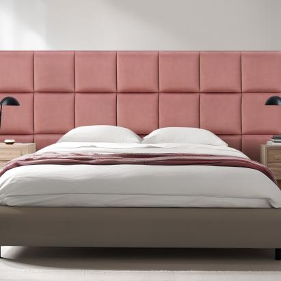 Set 4 panouri tapițate de perete Carpino, catifea roz 30x30 cm