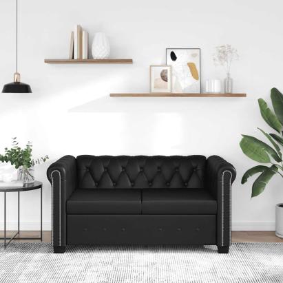 Canapea Chesterfield cu 2 locuri, piele artificială, negru  GartenMobel Dekor