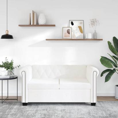 Canapea Chesterfield cu 2 locuri, piele artificială, alb  GartenMobel Dekor