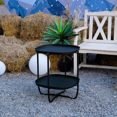 Masă tavă Sandefjord din oțel, 57,5x46x46 cm, negru, [en.casa]