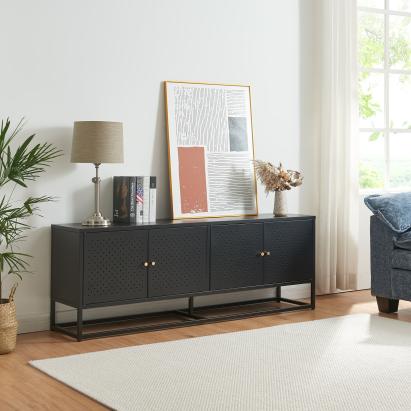 Comodă TV Janakkala din oțel, 153x35x55 cm, neagră, [en.casa]