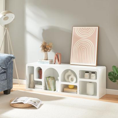 Comodă TV albă Vågå 140x40x48 cm cu 7 compartimente, [en.casa]