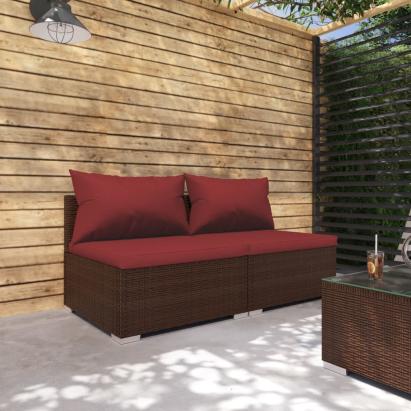 Set mobilier relaxare grădină cu perne 2 piese maro poliratan GartenMobel Dekor