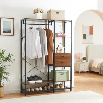 Garderobă tip suport Larem 180x120x40 cm negru și nuc [en.casa]