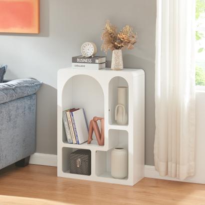 Bibliotecă albă Vaga 80x60x24 cm cu 4 compartimente, [en.casa]