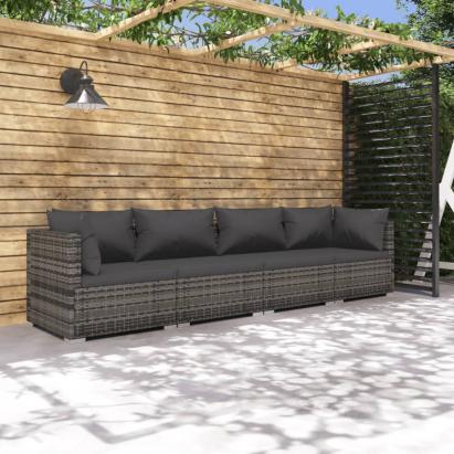 Set mobilier de grădină cu perne, 4 piese, poliratan, gri GartenMobel Dekor