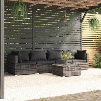 Set mobilier de grădină cu perne, 5 piese, gri, poliratan GartenMobel Dekor