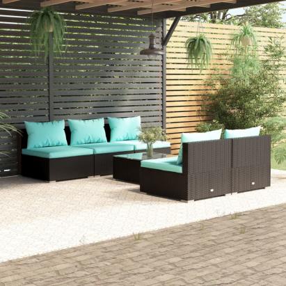 Set mobilier de grădină cu perne, 6 piese, negru, poliratan GartenMobel Dekor