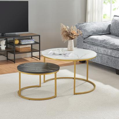 Couchtisch Christchurch 2er Set Marmoroptik, Weiß/Schwarz/Gold [en.casa]