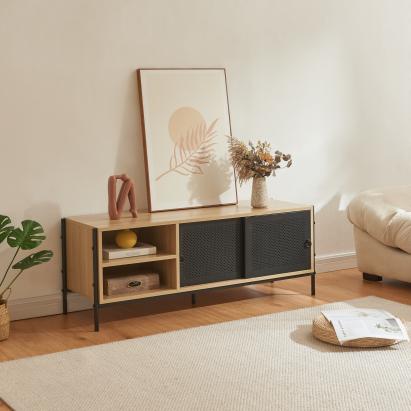 Comodă TV Tysnes 120x40x45 cm, aspect stejar și negru, [en.casa]