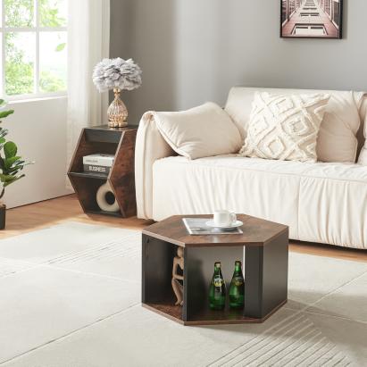 Couchtischset Molde 2-tlg. Schwarz/Walnussoptik [en.casa]