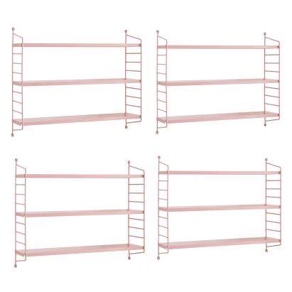 Set 4 rafturi de perete modulare roz din otel, 3 polite, en.casa