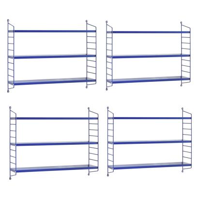 Set 4 rafturi de perete modulare albastre cu 3 polițe [en.casa]