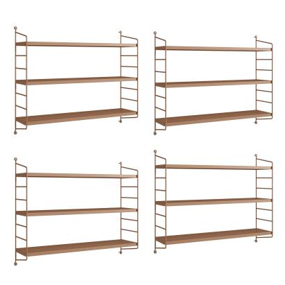 Set 4 rafturi de perete modulare maro deschis, 3 polițe, [en.casa]