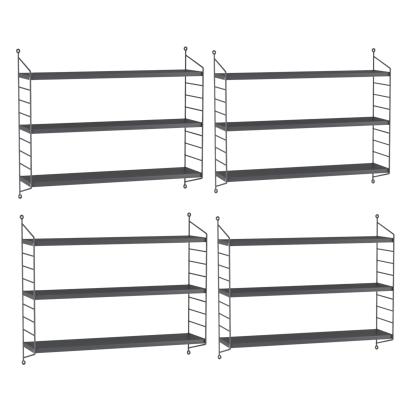 Set 4 rafturi de perete modulare Strängnäs, gri închis, din oțel