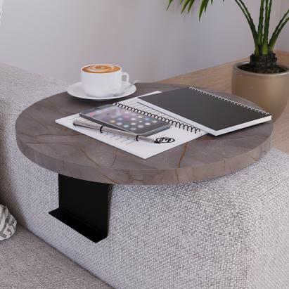 Sofatablett Kuleskyd Ø34cm Marmoroptik, grau [en.casa]